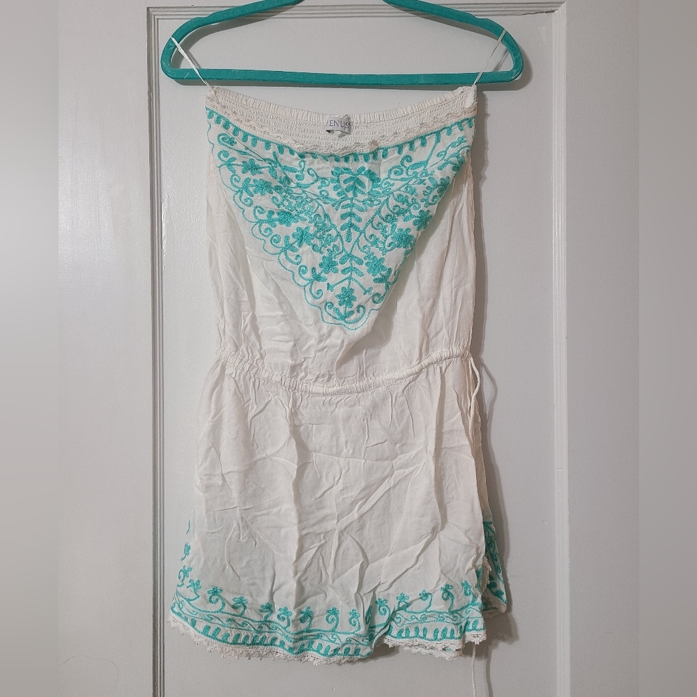 Turquoise Embroidered Cover-Up Romper